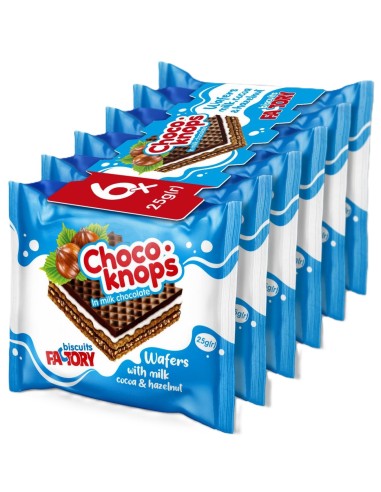 Biscuits Factory Choco Knops Wafers with Milky & Hazelnut Flavor Filling 6Pk 150g