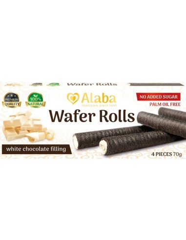 Alaba Wafer Rolls White Chocolate Filling 70g