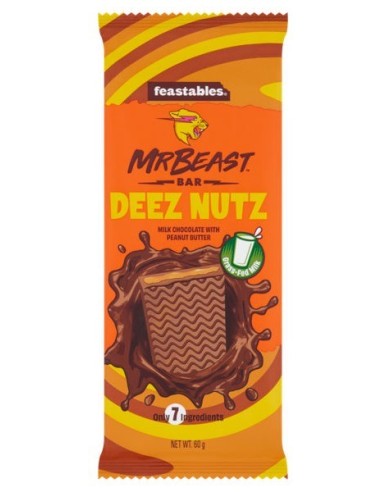 MrBeast Feastables Deez Nuts Milk Chocolate with Peanut Butter Bar 60g