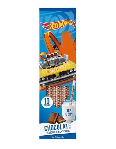 Hot Wheels Dip & Sip Milk Straws Chocolate 10Pk 60g