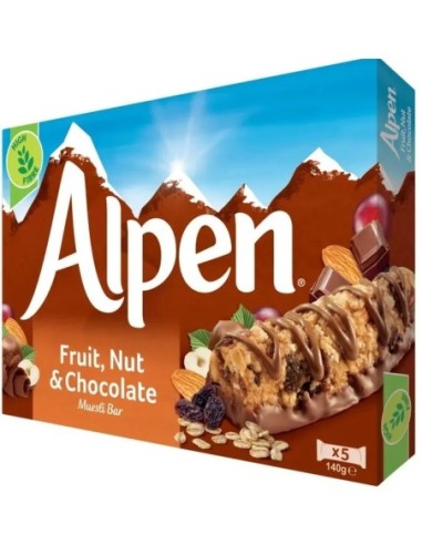 Alpen Cereal Bars Fruit & Nut with Milk Chocolate 5x29g