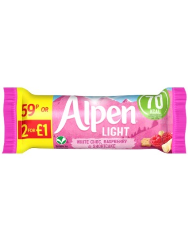 Alpen Delight Light White Chocolate, Raspberry & Shortcake Pmp 59p (or 2 for £1) 19g