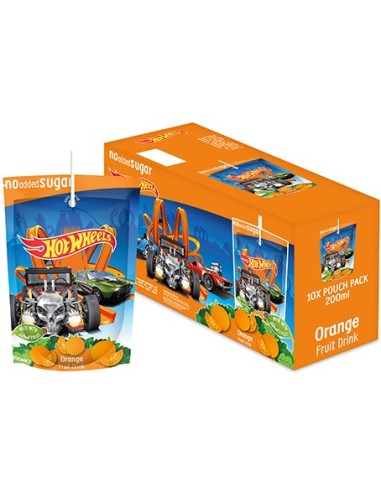 Hot Wheels No Added Sugar Orange Fruit Pouch Drink 10x200ml