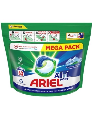 Ariel Liquid Tabs Mountain Spring 63 Units