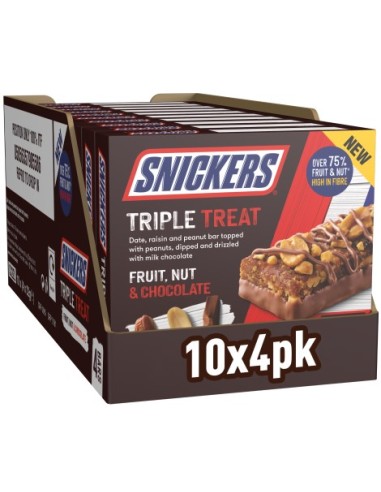 Snickers Triple Treat Fruit & Nut Chocolate Bar Snack 4x32g